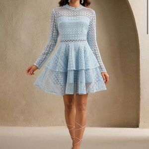 Anewsta Light Blue Lace Peplum Tiered Dress- size XL